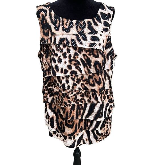 Dressbarn Collection women’s size 1X cheetah print sleeveless cowl neckline top - Picture 3 of 10